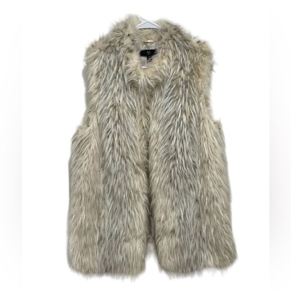 RLZ Womens Faux Fur Vest Ivory Beige Large Sleeveless